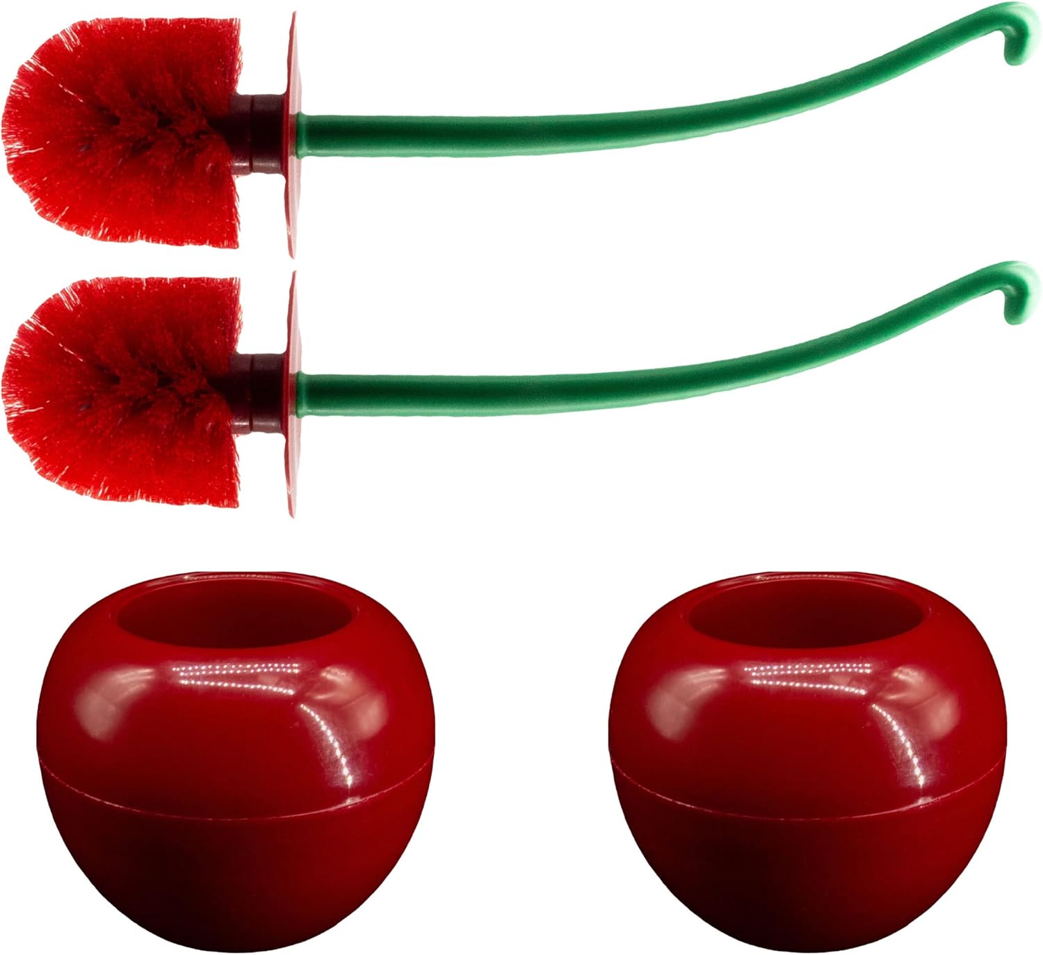 Cherry Toilet Brush Set, Cute Standing Toilet Bowl Brush and Holder Long Handle, Pack of 2, Red