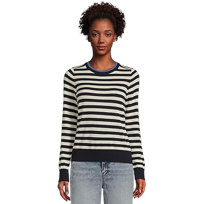 L.L.Bean Essential Merino Wool Crewneck Sweater classic navy/cream