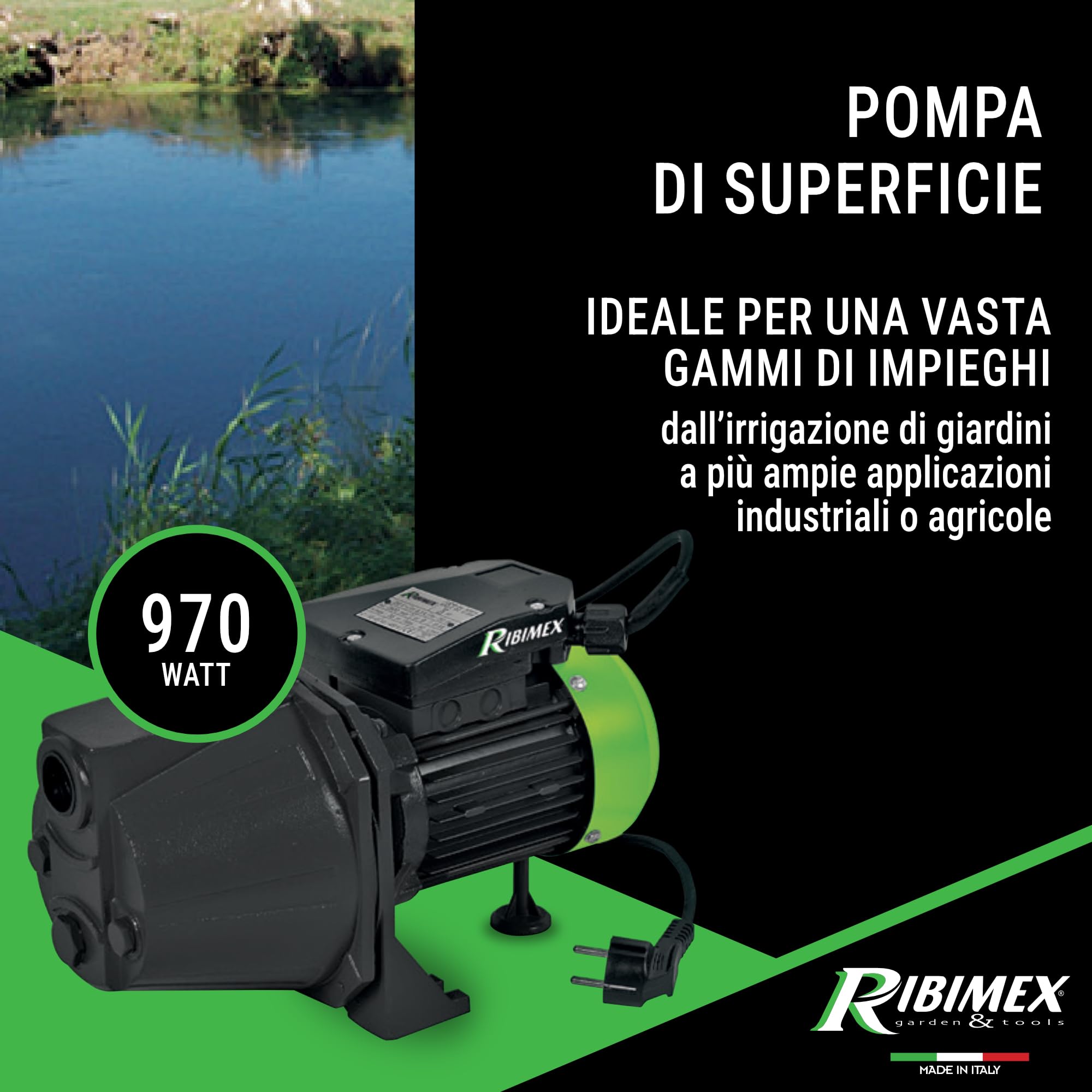 Ribimex Pompa di Superficie Autoadescante JET 101 970W 2700 L/h 4 Bar 40 m Alluminio
