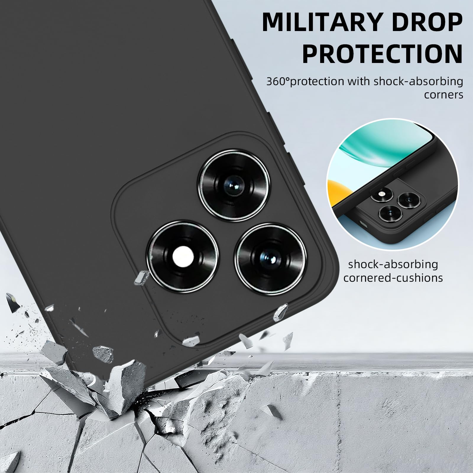 ZhuoFan Cover Compatibile con HONOR X5c Plus con 2 Pezzi Pellicola Vetro Temperato, Gomma Gel di Silicone Liquida Antiurto Anti-Scratch Custodia - Nero