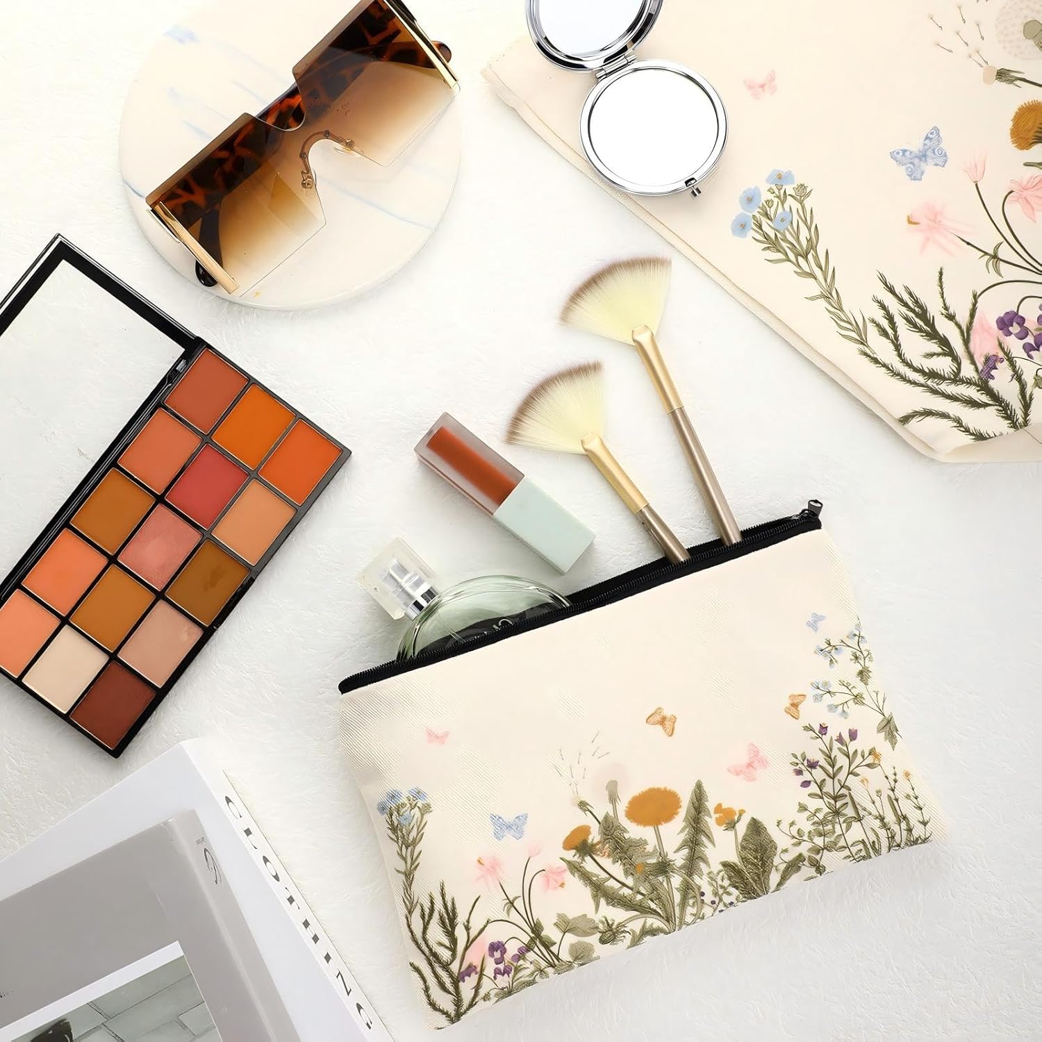 Sadnyy 2 Pcs Butterfly Aesthetic Canvas Tote Bags with Makeup Zipper Pouch for Women Valentine Galentine Cute Floral Reusable Shoulder Tote Bag for Teacher Beach Shopping Travel Work Gym Grocery - Image 3