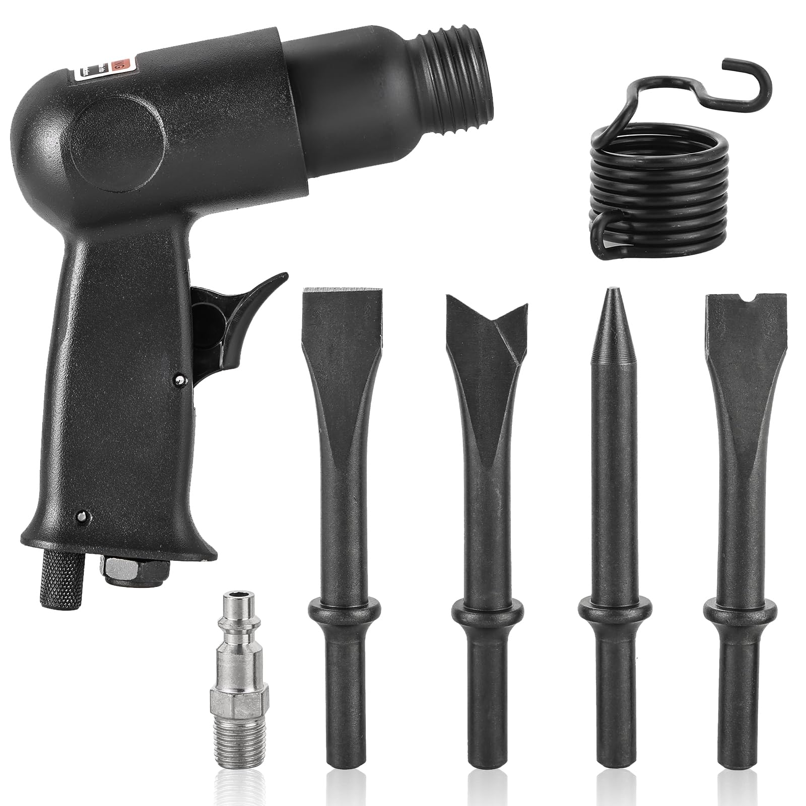 Air Hammer Kit, 150mm 4500 BPM Pneumatic Hammer with 4 Air Chisels (Taper Punch, Panel Cutter, Flat & Spot Weld), Spring & Fitting, Air Chisel Shovel Tool for Automotive Repair & Metalworking