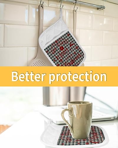 Miniatura 28 de Juego de 4 agarraderas de tela de rizo antideslizantes y aislantes de calor con bolsillo, guantes gruesos para horno, posavasos para hornear