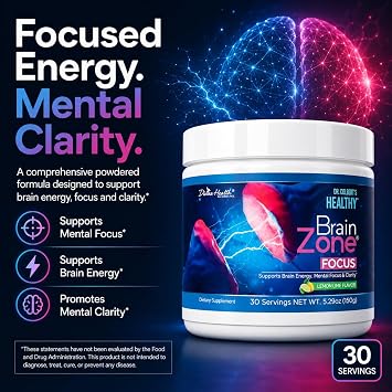 Dr. Colbert, MD Brain Zone Focus Powder | by Divine Health | Lemon-Lime Flavor Alpha GPC | D-Ribose | N-Acetyl L-Tyrosine | Recommended in Brain Zone Book | Brain Energy & Focus | 5.29 oz