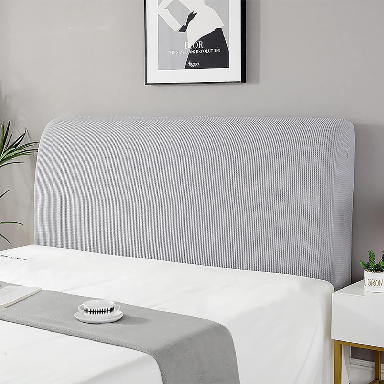 Devink Gray 1 Elastic Stretch Headboard Cover - Slipcover For Bed Lining, Dustproof Protector In Spandex Fabric, Soft Protective Coverage Of Padded Single Double (150Cm(140-160Cm), Gra