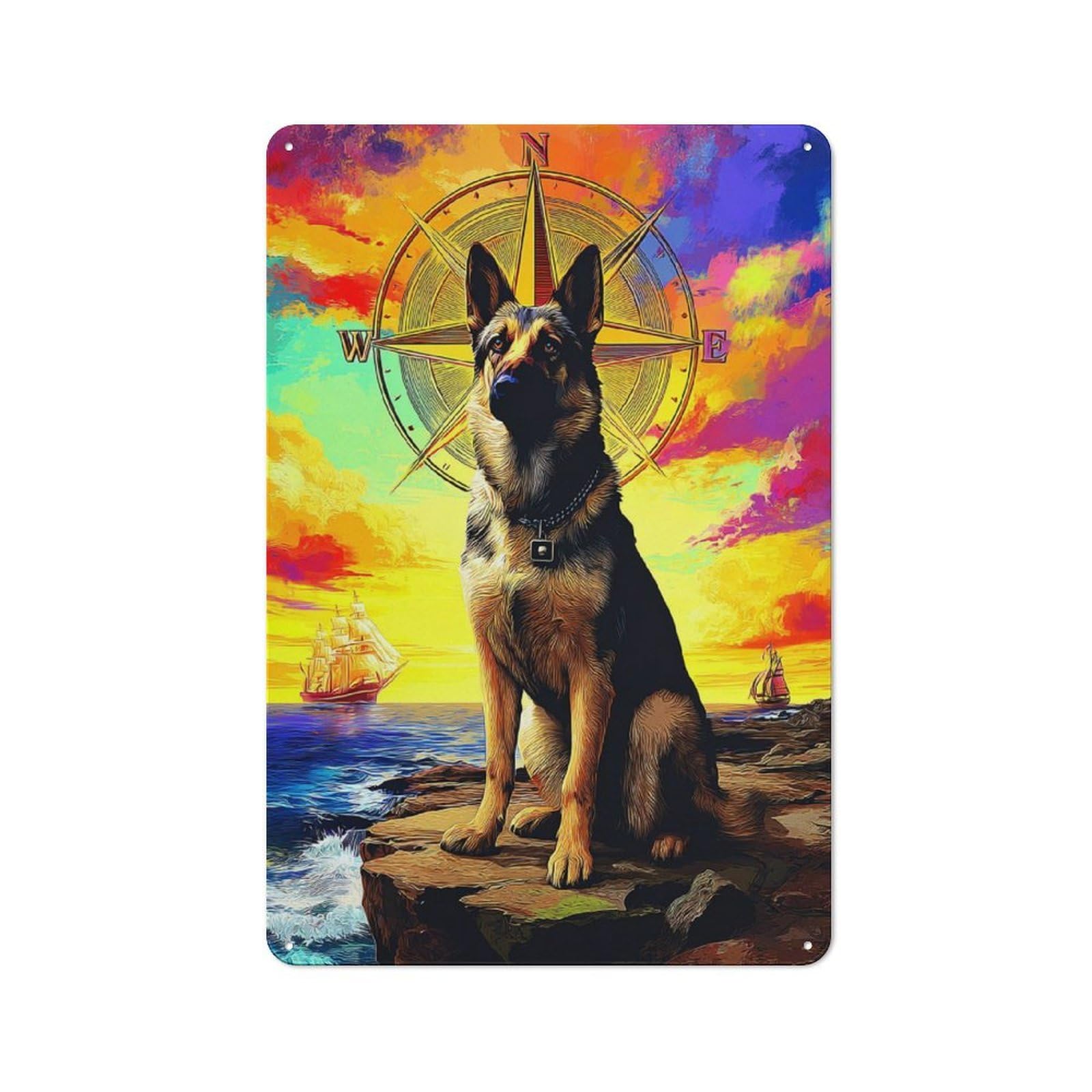 Junmoney Compassionate Canine Coastal Journey Warehouse Style Tin Wall Sign 30X20cm Featuring Loft Wall Plaque For Loft, Studio, Office Or Creative Room