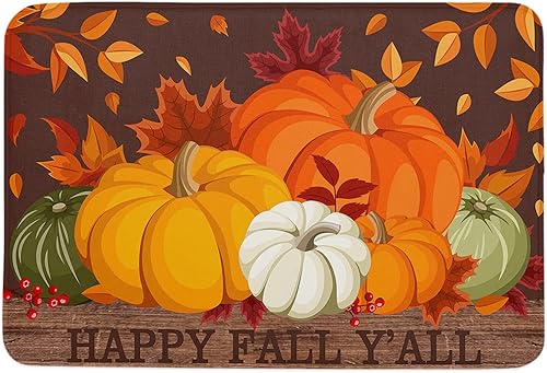 Hapyy - Tapete de baño de otoño, tapete de baño de otoño con calabaza, hoja de arce, naranja, tapete de baño, antideslizante, lavable, duradero,