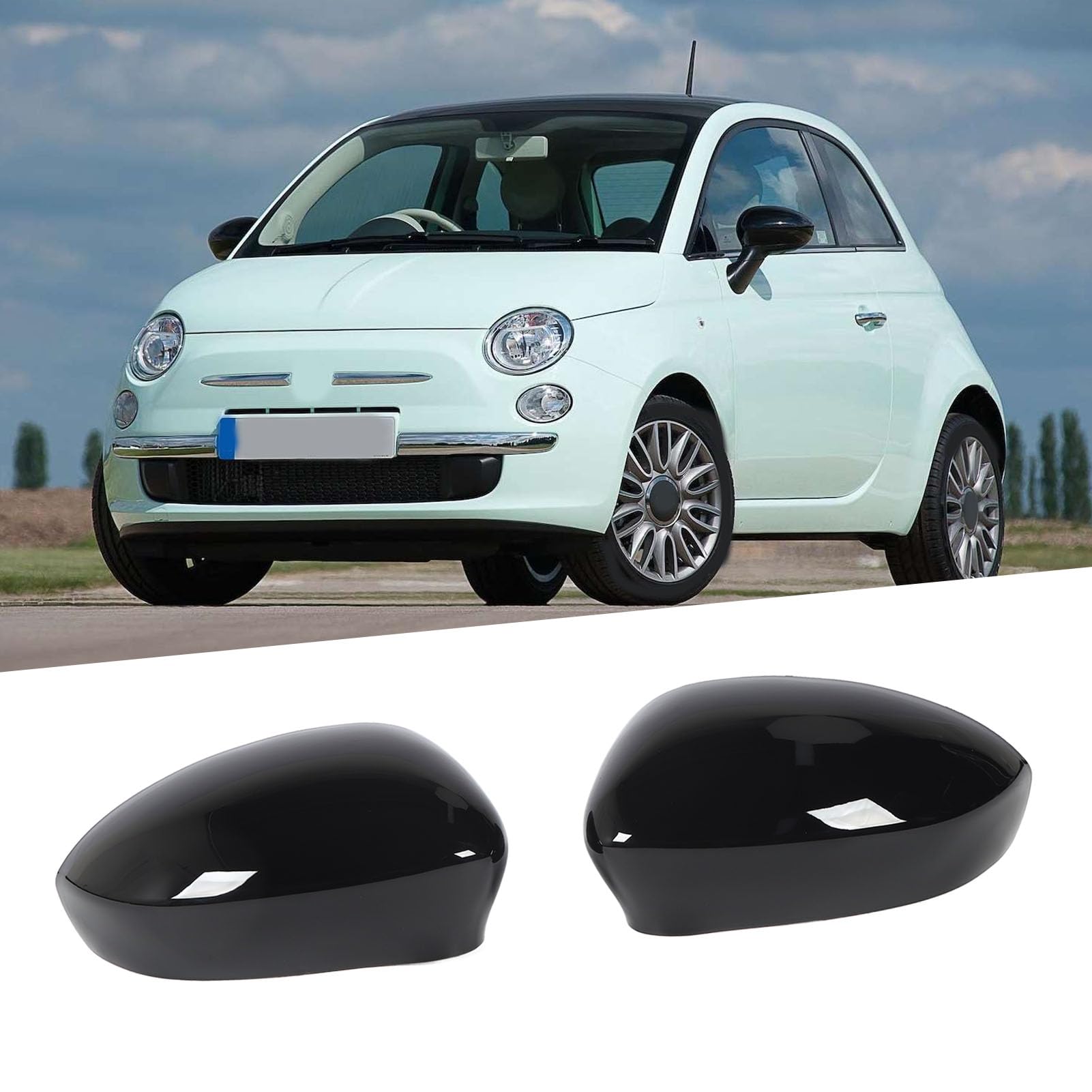 Copertura Specchietto Retrovisore, Sostituzione Protezione Alloggiamento Specchietto Retrovisore Porta Laterale per Fiat 500 Dal 2007 Al 2020, Protezione Tappo Retrovisore (nero