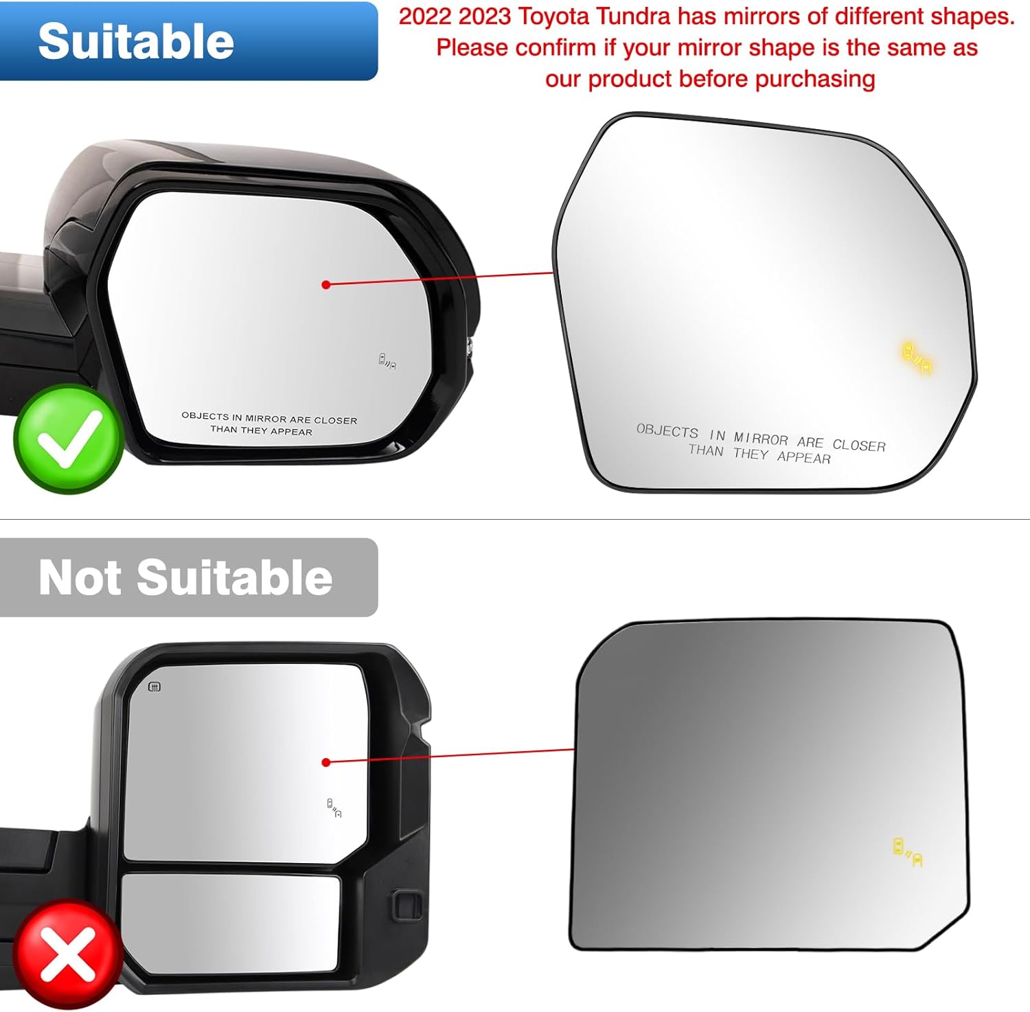 TOP-MAX Passenger Side Mirror Glass Compatible with 2022 2023 2024 Toyota Tundra with Blind Spot Detection, Right Side Convex Power Heated Rearview Mirror with 2 Clips