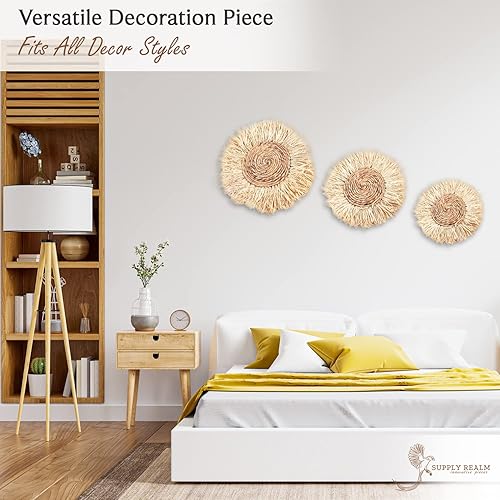 Miniatura 6 de SupplyRealm Juego de decoración de cesta de pared  3 cestas tejidas bohemias para decoración de pared  Hecho a mano con jacinto de agua natural,