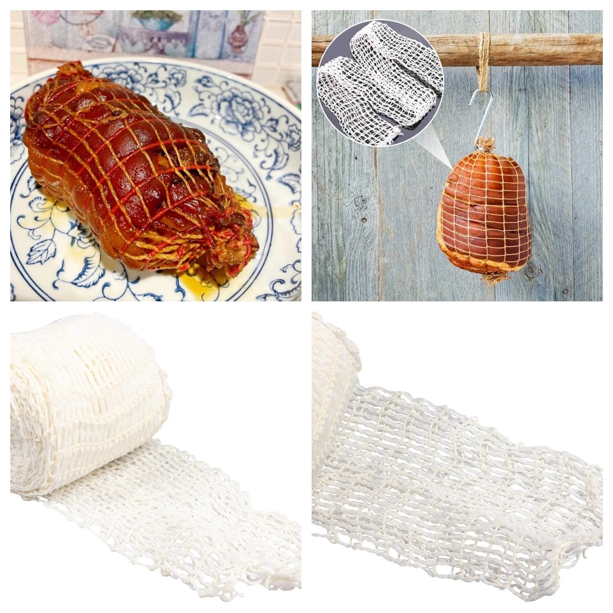 Schinkennetz 300cm - 3 Stück Elastische Fleischnetze Aus Baumwolle Für Rollbraten