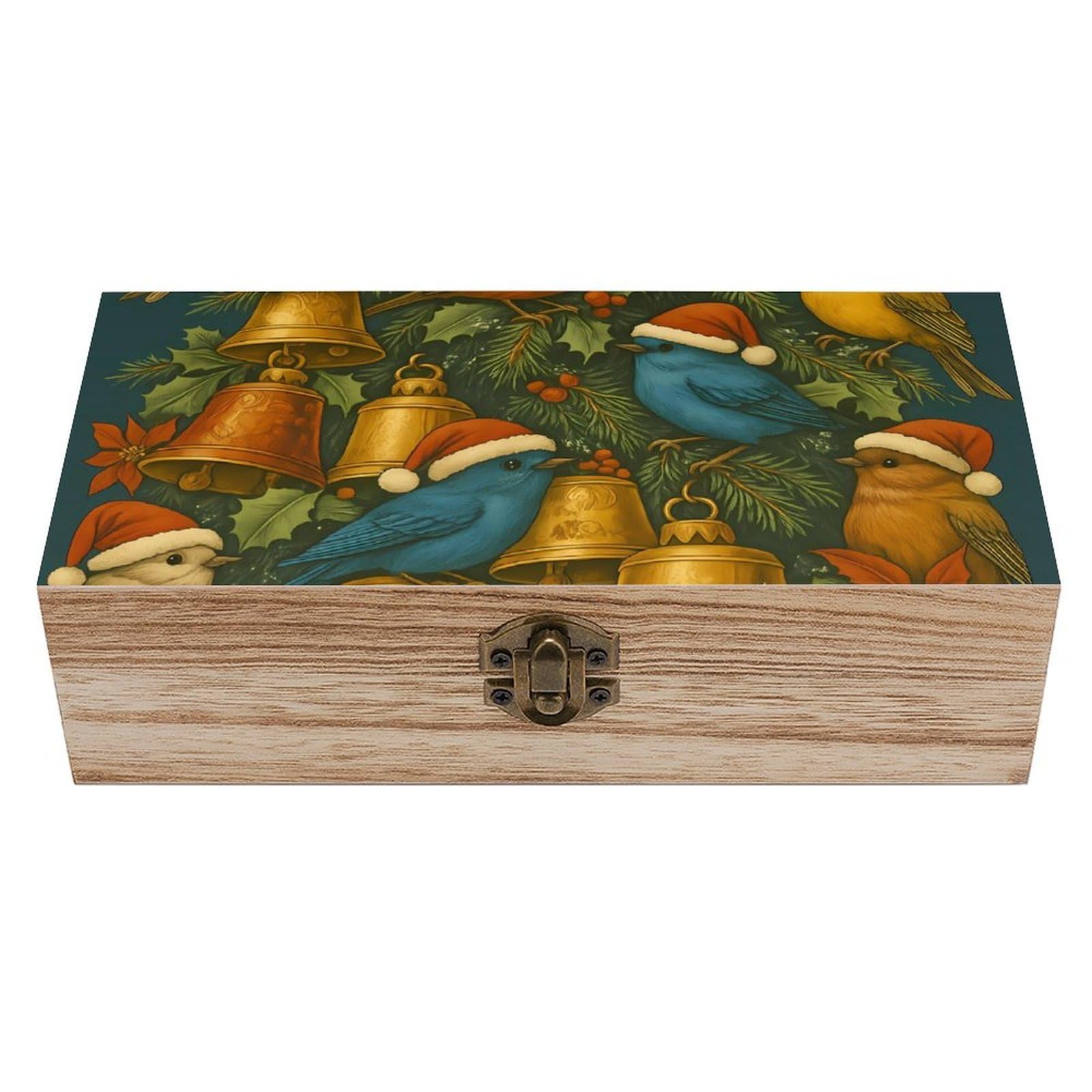 HLBSDM Christmas Birds & Bells Retro Wooden Storage Box Jewelry Art Gift Boxs Decorative Keepsake Boxes