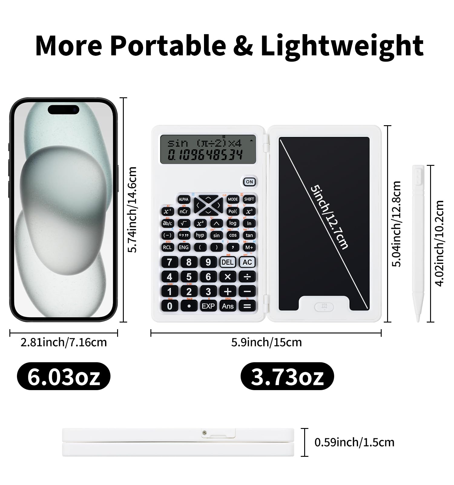 Calculatrices scientifiques pour étudiants, calculatrices de bureau, 240 fonctions informatiques, petite calculatrice avec bloc-notes, idéale pour les étudiants du collège et les enseignants (blanc)
