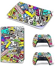 PS5 Skin Protective Wrap Cover Vinyl Sticker Decals for PlayStation 5 Disk Version Console and Two Dual Sense 5 Sticker Skins Black PS5 Skin Console and Controller [video game](All Stickers)