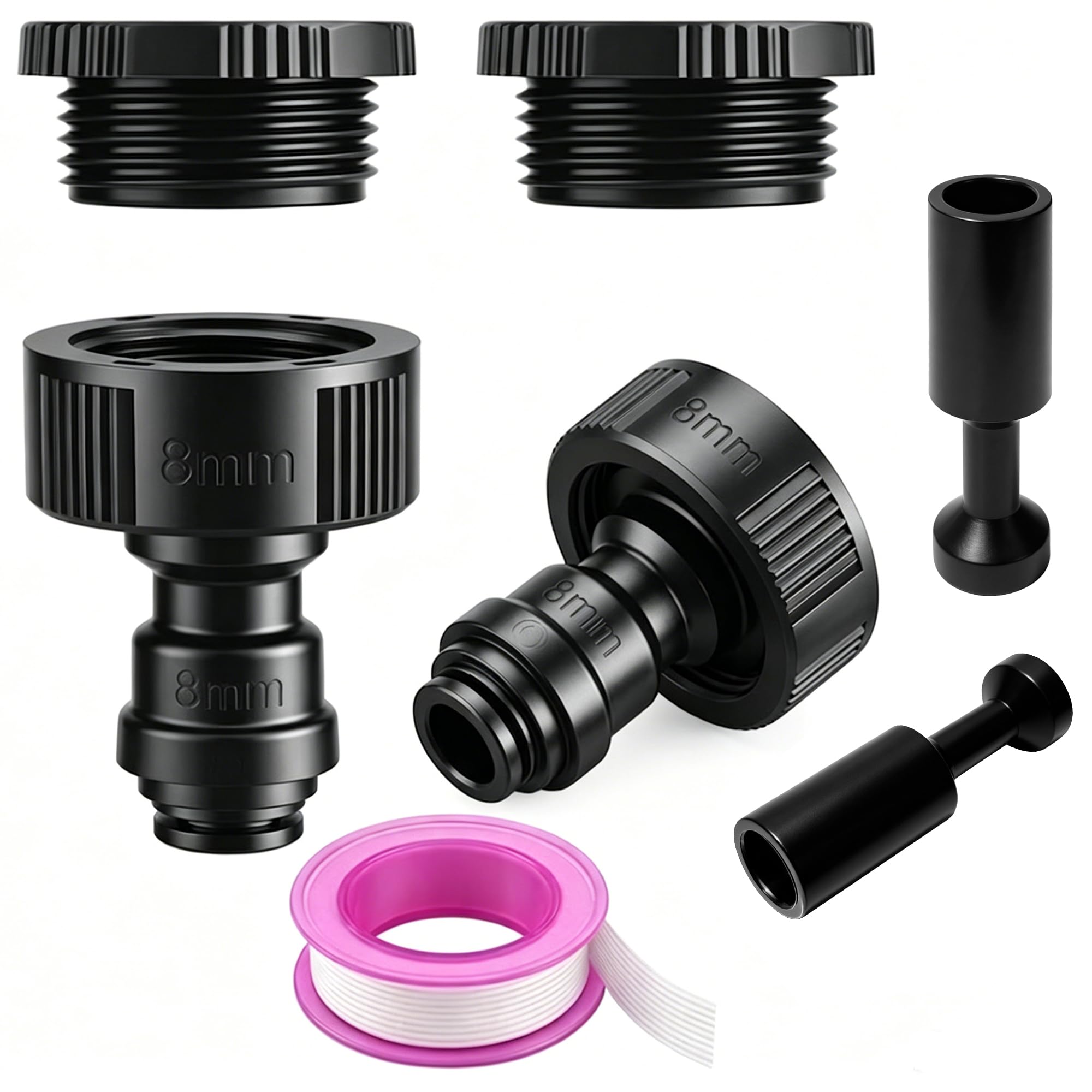 Paquete de 2 adaptadores de grifo de riego por goteo, grifo de 3/4 pulgadas a tubo de 5/16 pulgadas, conector de conexión rápida con tapa de extremo para sistema de riego de jardín