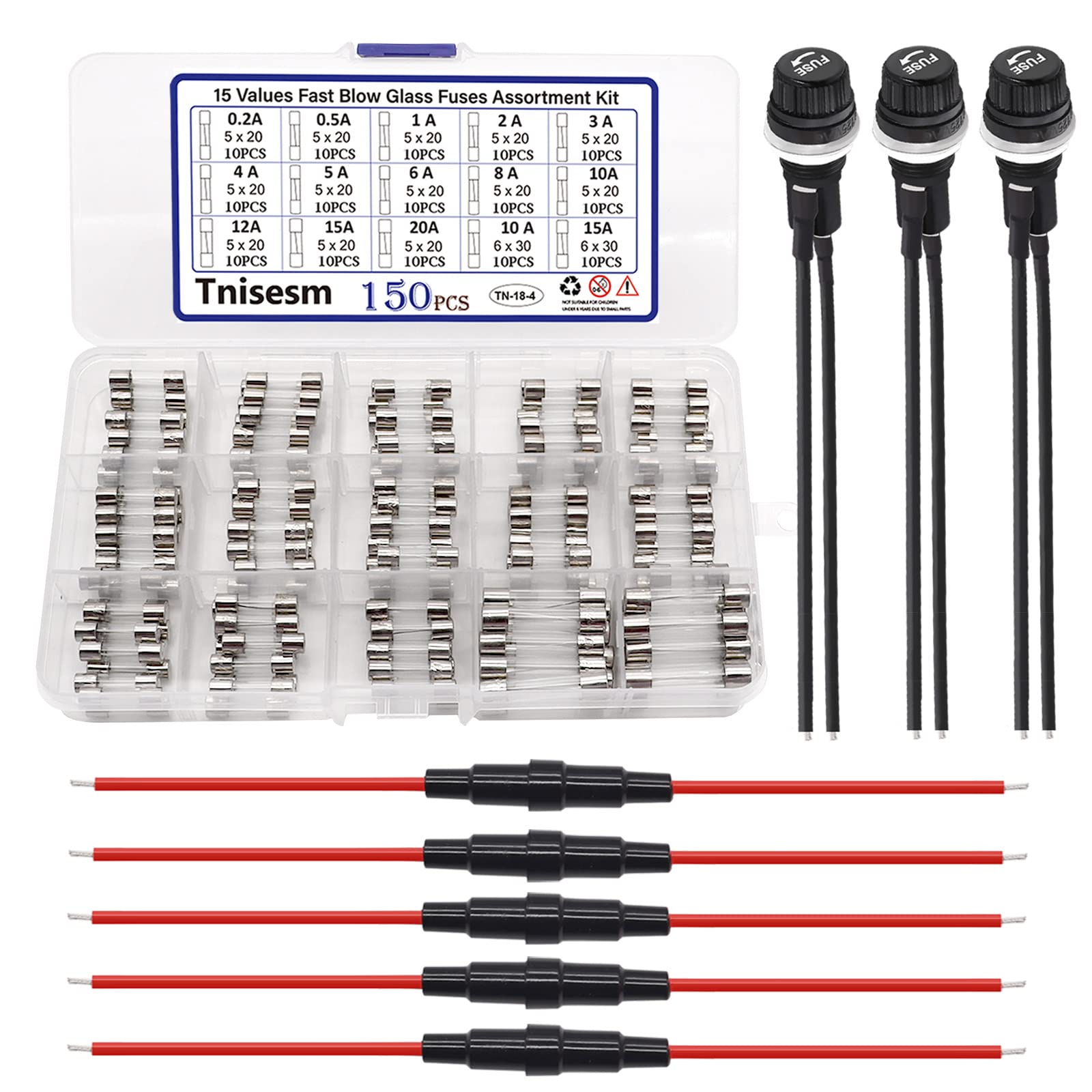 Gebildet Lot de 200 fusibles en verre de 5 x 20 mm pour voiture - Fusibles assortis (AMP 0,5 A, 1 A, 2 A, 3 A, 4 A, 5 A, 8 A, 10 A, 15 A, 20 A chacun