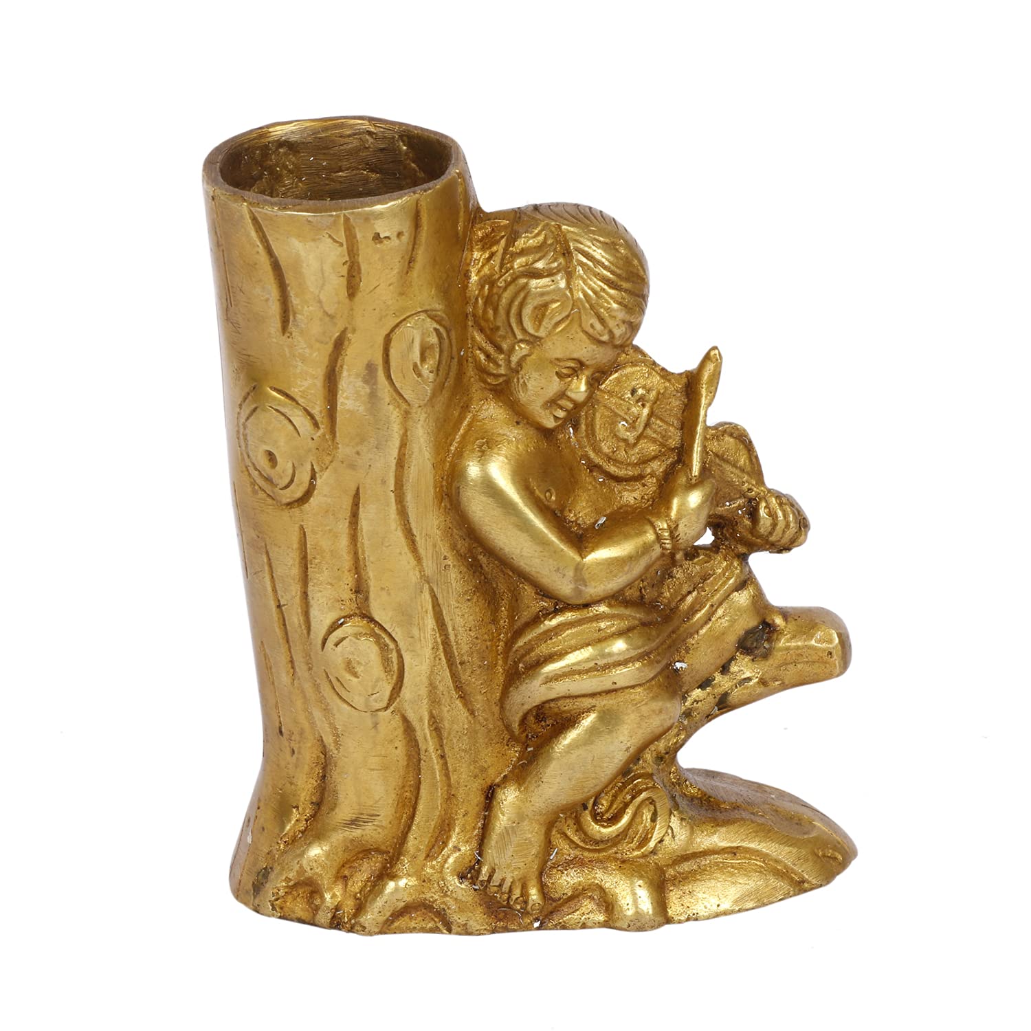 ARTVARKO Portapenne in ottone con albero con un ragazzo che suona il violino Showpiece fermacarte per tavolo da ufficio elegante supporto fantasia per uomini donne ufficio casa decorazione regalo