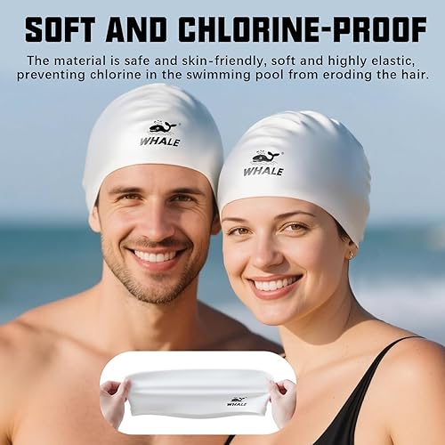 Miniatura 6 de WHALE Gorro de natación extragrande para mujeres y hombres, antideslizante, de alta elasticidad, mantiene el cabello seco, unisex, tamaño grande,