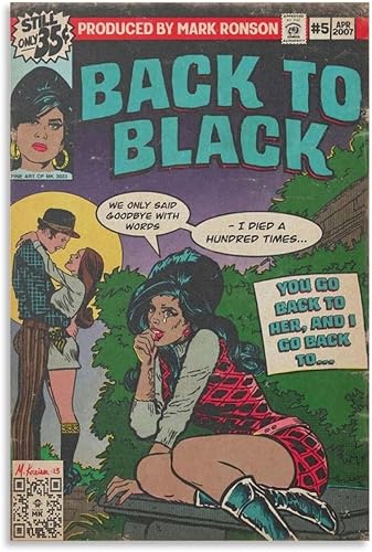 Amy Winehouse - Póster de arte cómico de álbum de música negra para habitación, arte estético, arte de pared, decoración de dormitorio, 12 x 18