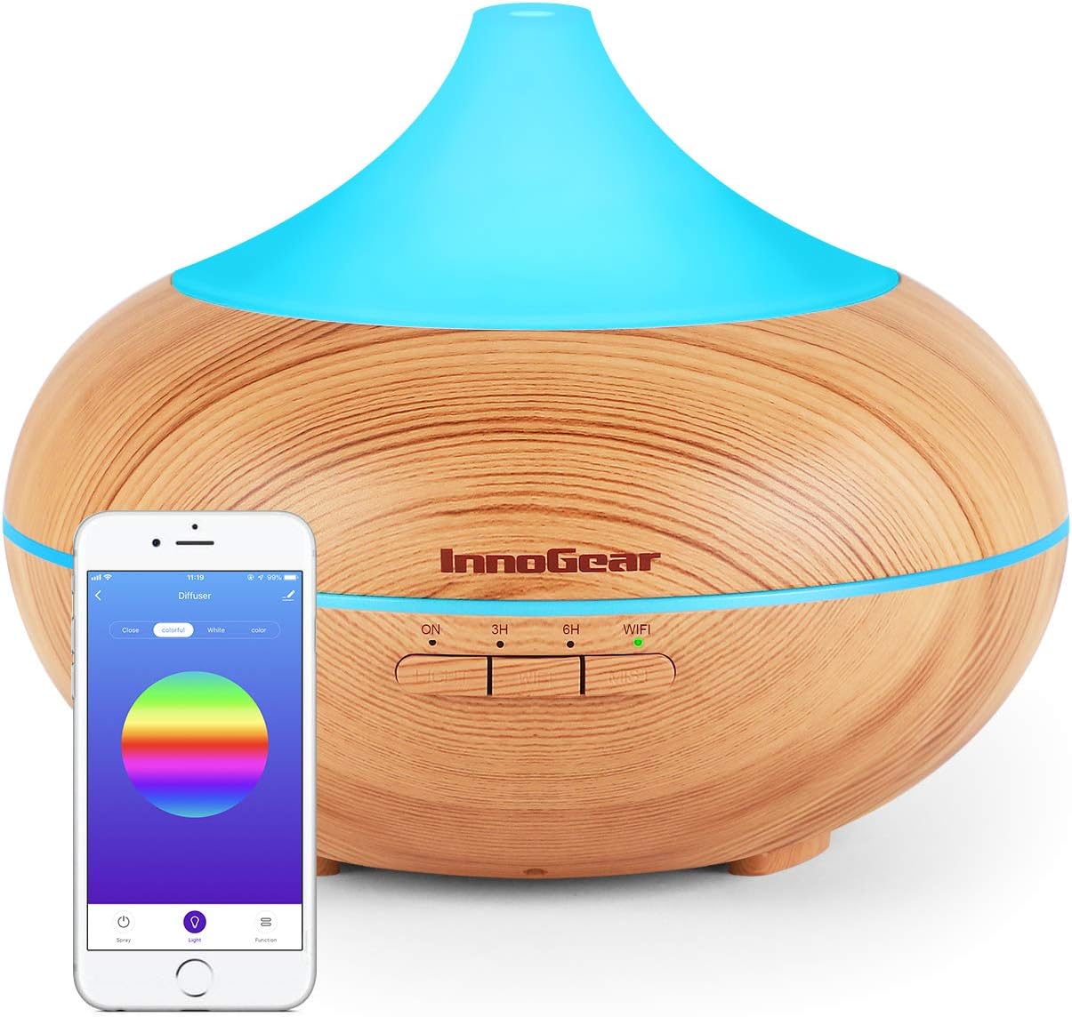 InnoGear 500ml Smart Wi-Fi Essential Oil Diffuser Vaporizer App Control Compatible with Alexa Google Home Aromatherapy Diffusers Cool Mist Humidifier with Timer 7 LED Lights Adjustable Mist