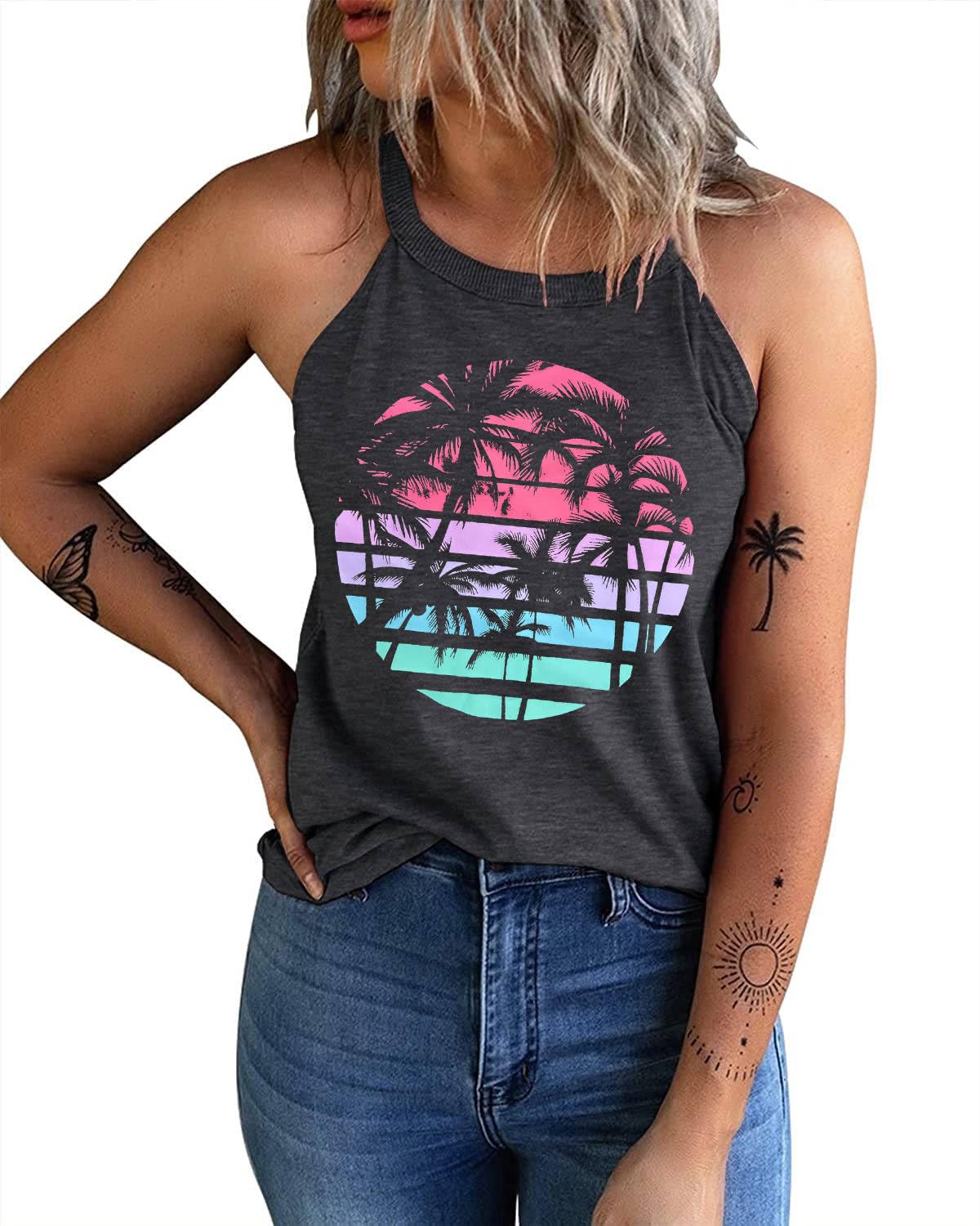 Photo 1 of IRISGOD Womens High Neck Tank Tops Summer Graphic Halter Sleeveless Rocker Tee Shirts