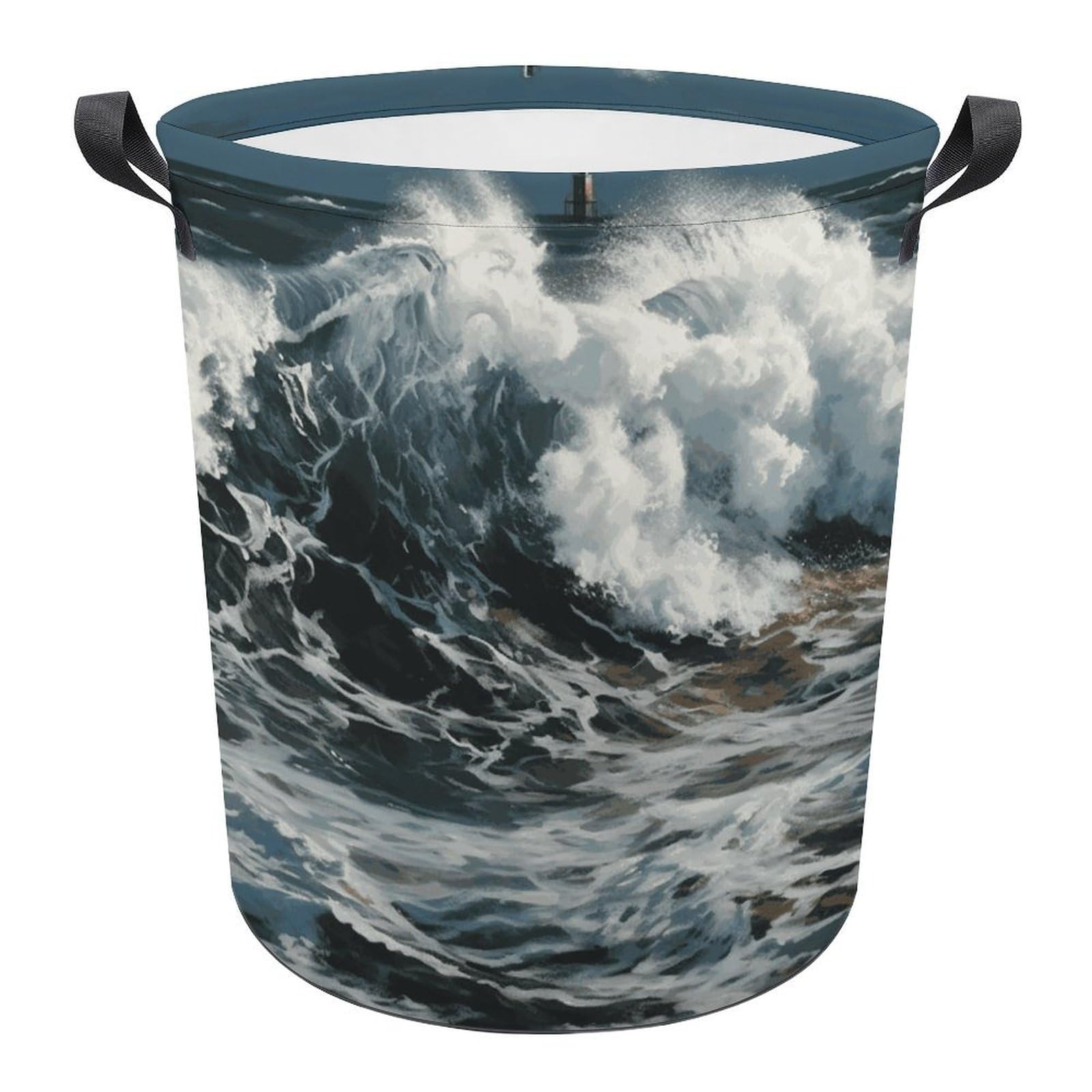 Panier à linge pour salle de bain au motif vagues pour une ambiance sereine et ordonnée