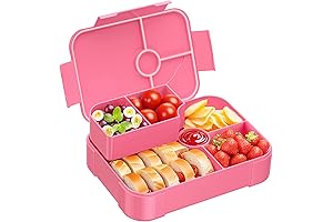Pink Bento Box for Kids: Leak-proof, 6 Compartments, Back to School