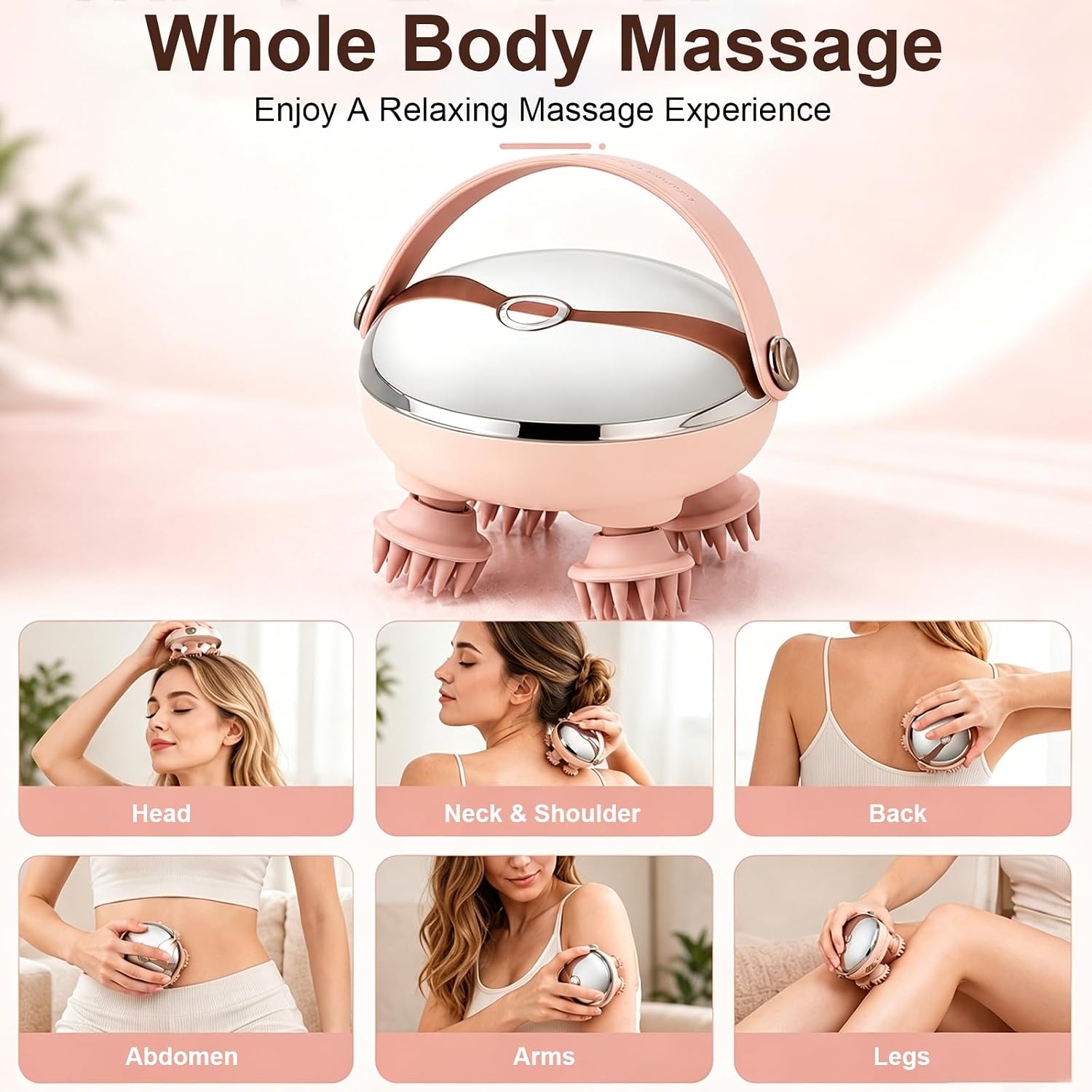 Upgraded Electric Scalp Massager with Handle, Handheld Cat Dog Head Massager, Waterproof Shampoo Brush Shower with 8 Removable Massage Heads for Stress Relax, Hair Growth
