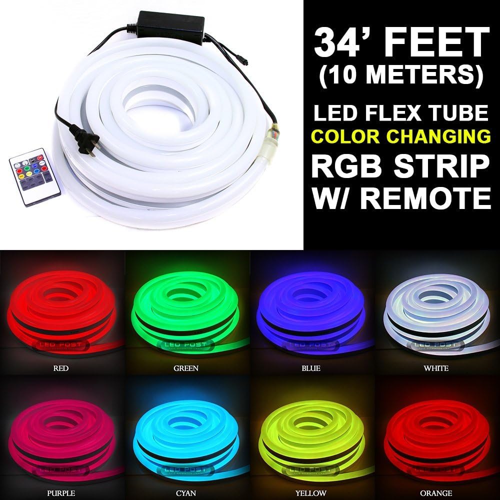 34' Feet LED Neon Flex Light Rope Party Home Decoration Waterproof Outdoor Multi-Color 10-Meters