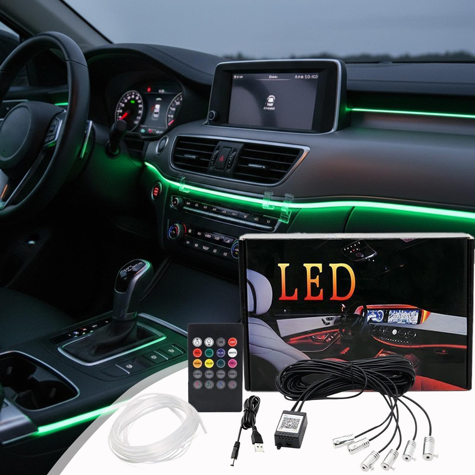 Luces de Ambiente para Coche | Control por Aplicación Iluminación Decorativa Automotriz - Mando Inalámbrico para Tira de Luz LED de Coche | Para Caravanes Camping-Cars Sedan