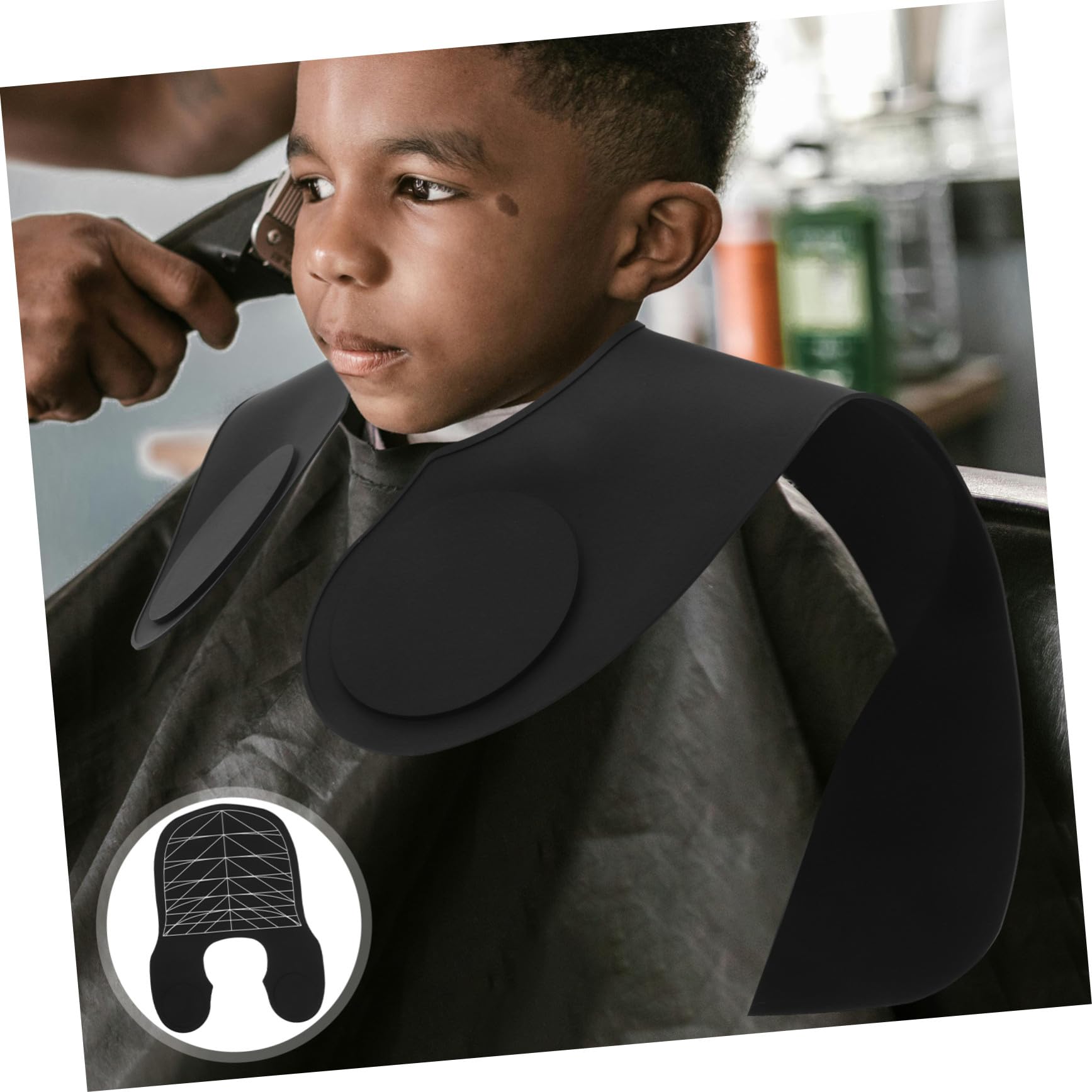 Silicona Grande Cape de Corte de Pelo para Salón Protector de Cuello para Adultos y Antipelo y Antitinte con Líneas Guía Auxiliares Negro