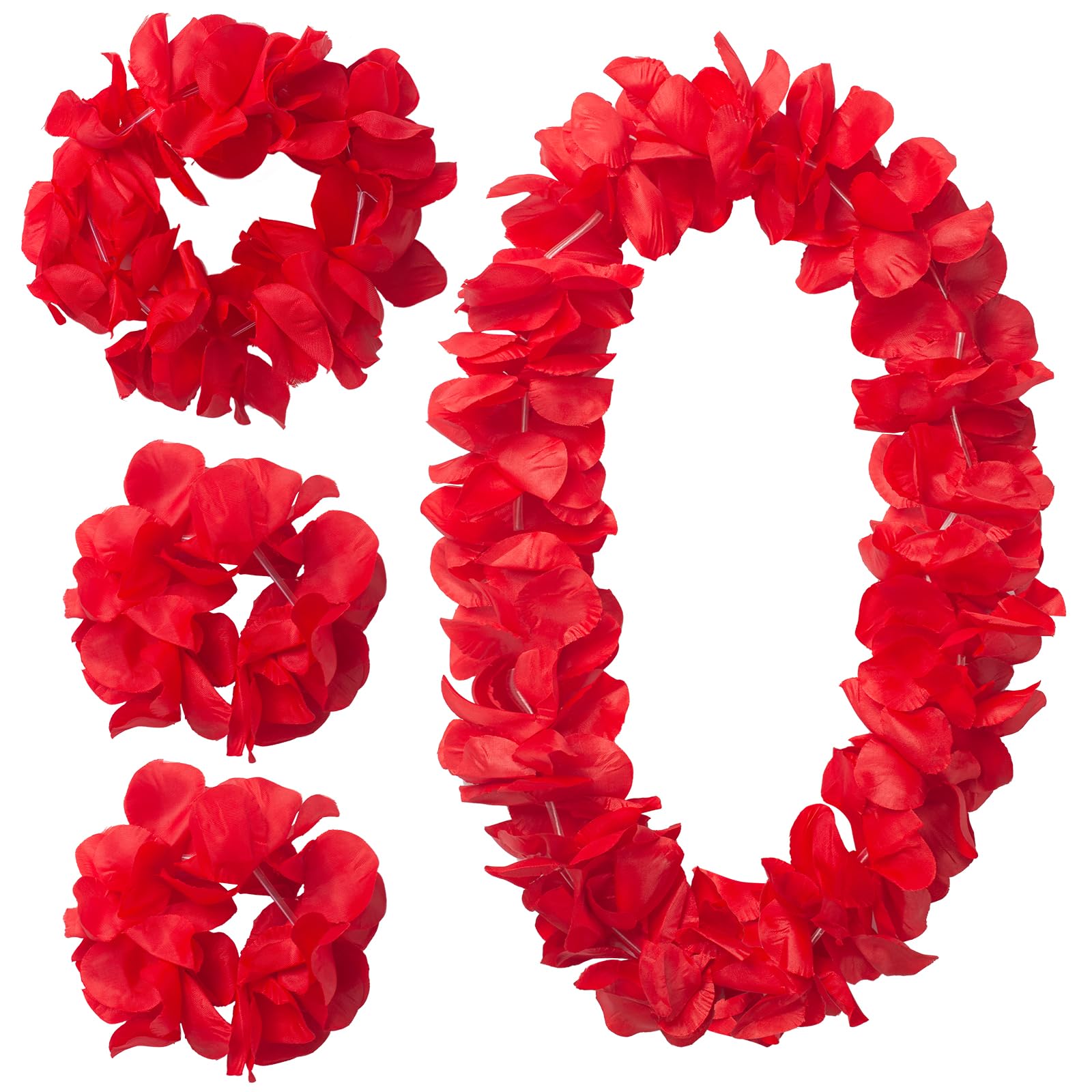 GHGMAO Hawaiian Party Flower Leis Luau Wreath Set, Red Hawaiian Leis for Graduation Party, Dance Party, Photo Prop in Outdoors (Red)