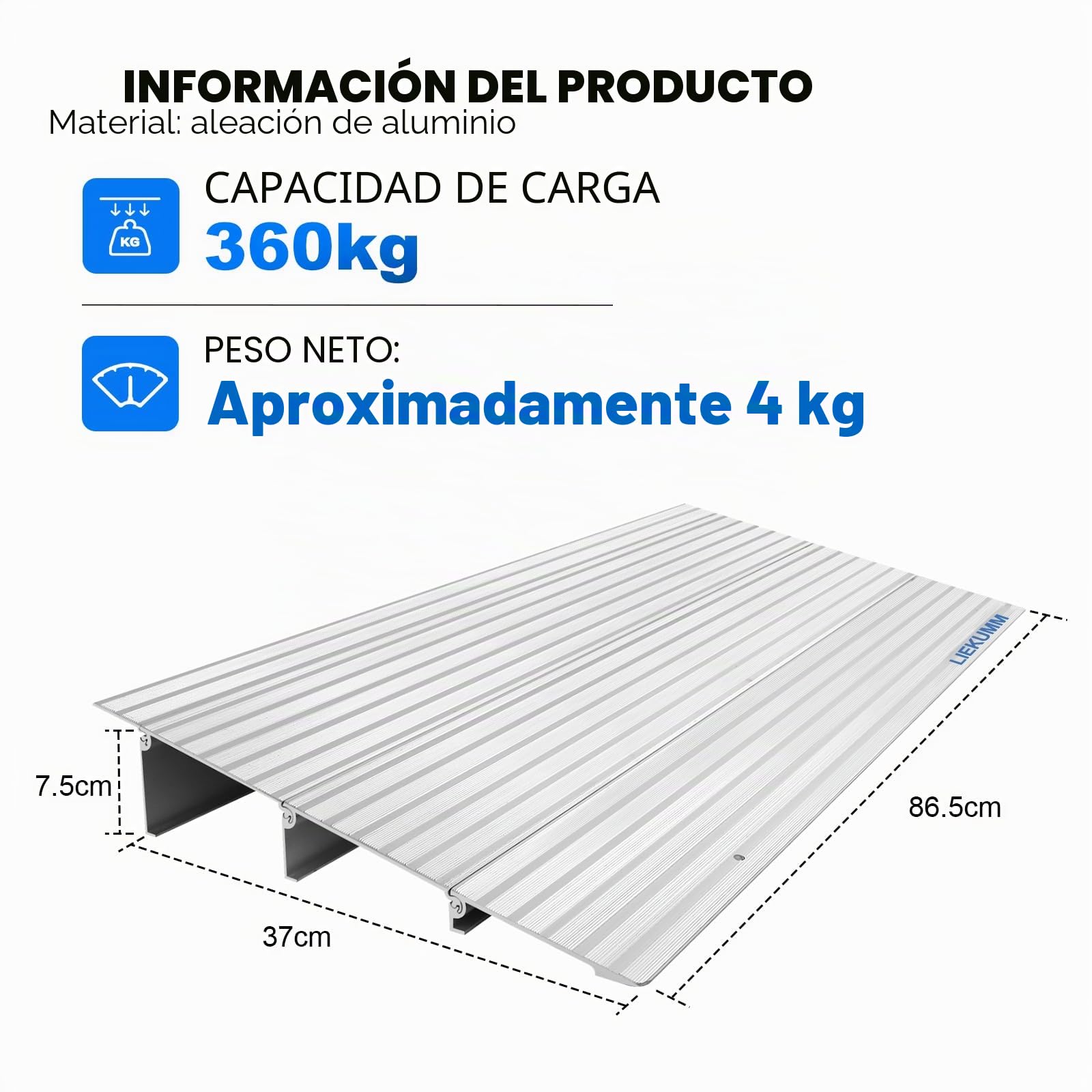 LIEKUMM Rampa de Umbral de Puerta de 7,5 cm, Pampa para Silla de Ruedas Manuales, Rampa Modular Ajustable, Rampas de Aluminio Antideslizantes para Bordillos Entrada, Capacidad 360 kg