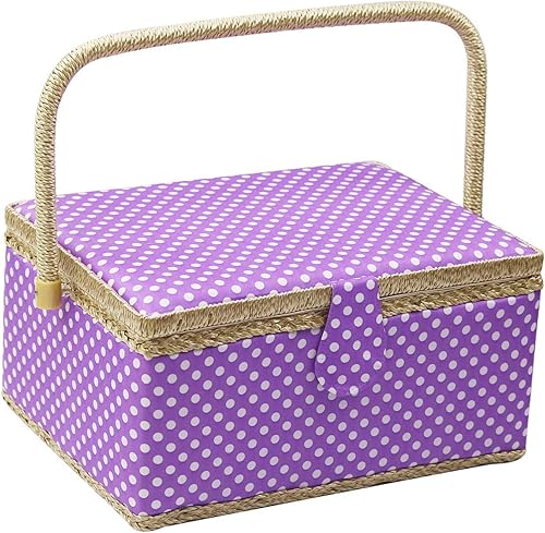 Cesta de costura grande con accesorios, caja organizadora de costura de madera para suministros de costura y almacenamiento de herramientas de