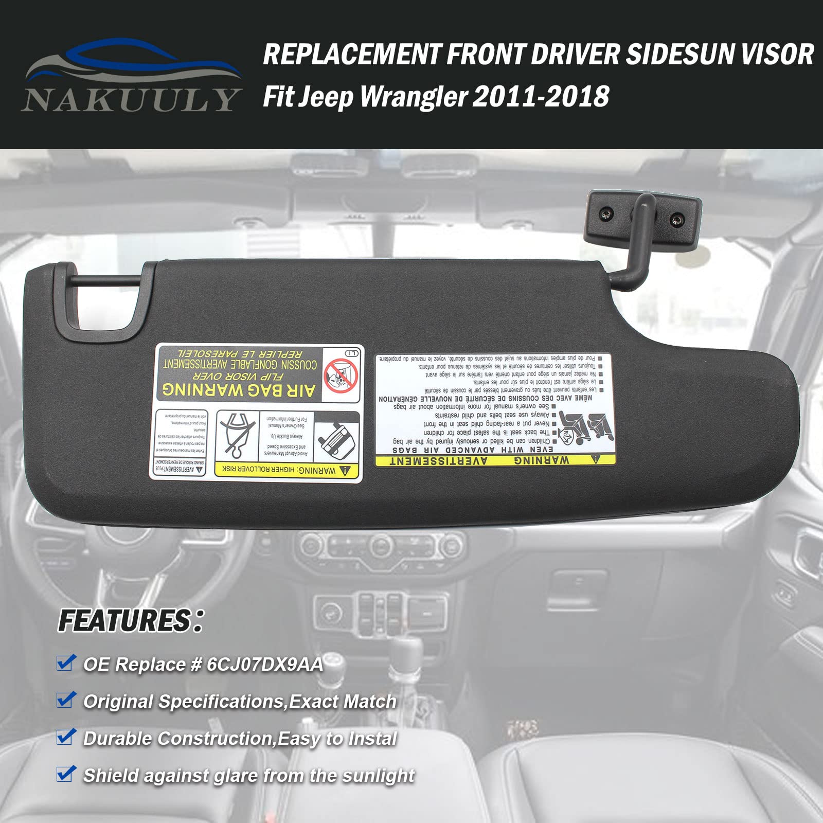 Dasbecan Parasole Auto Nero Lato Guida Sinistro Per Jeep Wrangler JK 2007-2018 - Sostituto 6CJ07DX9AA