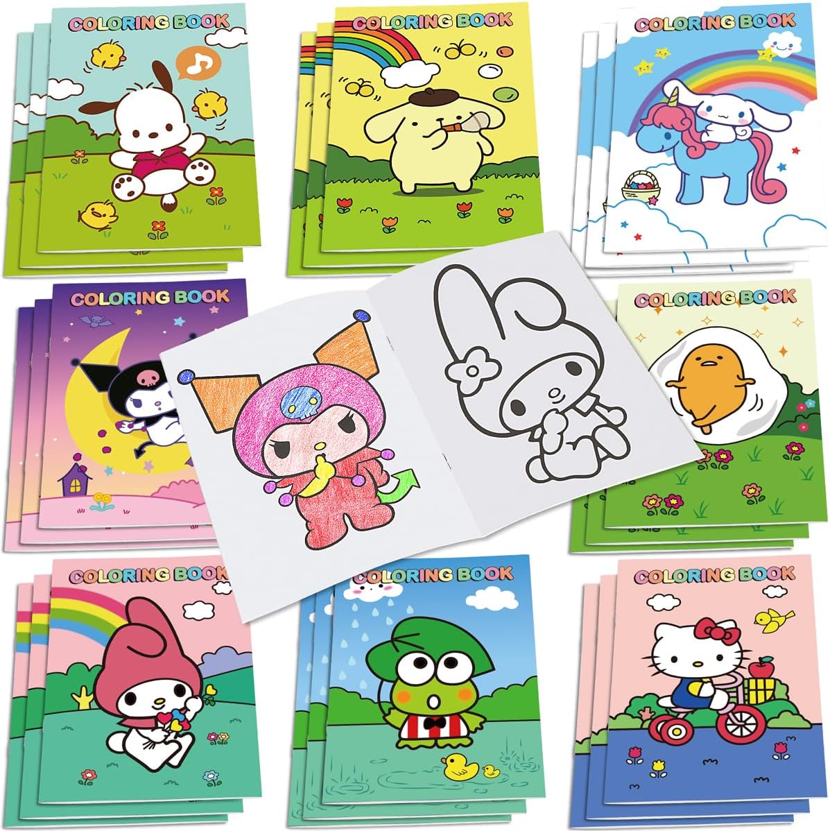 AVONO Kitty Birthday Party Supplies, 24Pcs Kitty Coloring Books for Kawaii Birthday Party Favors Gifts, Goodie Bag Stuffers, Classroom Rewards, 8 Styles