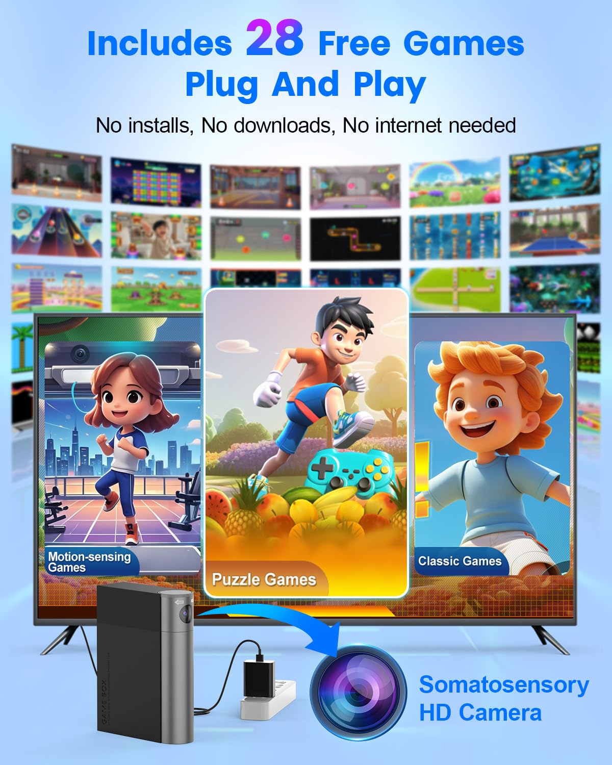 MetFut Motion Video Game Console for Kids & Adults, Plug & Play AR Camera Games for TV, for Indoor Physical Play & Interactive Family Fun. Great for Family Game Night, Playtime, and Playdates