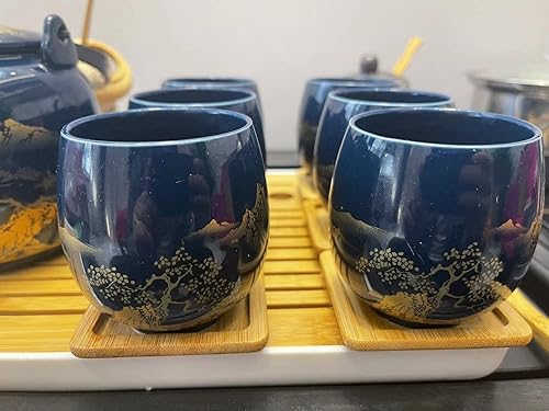 Miniatura 9 de Juego de té japonés, juego de té esmaltado negro en caja de regalo con 1 tetera, 1 colador de té, 1 bandeja de té y 6 tazas de té. Juego de té ideal