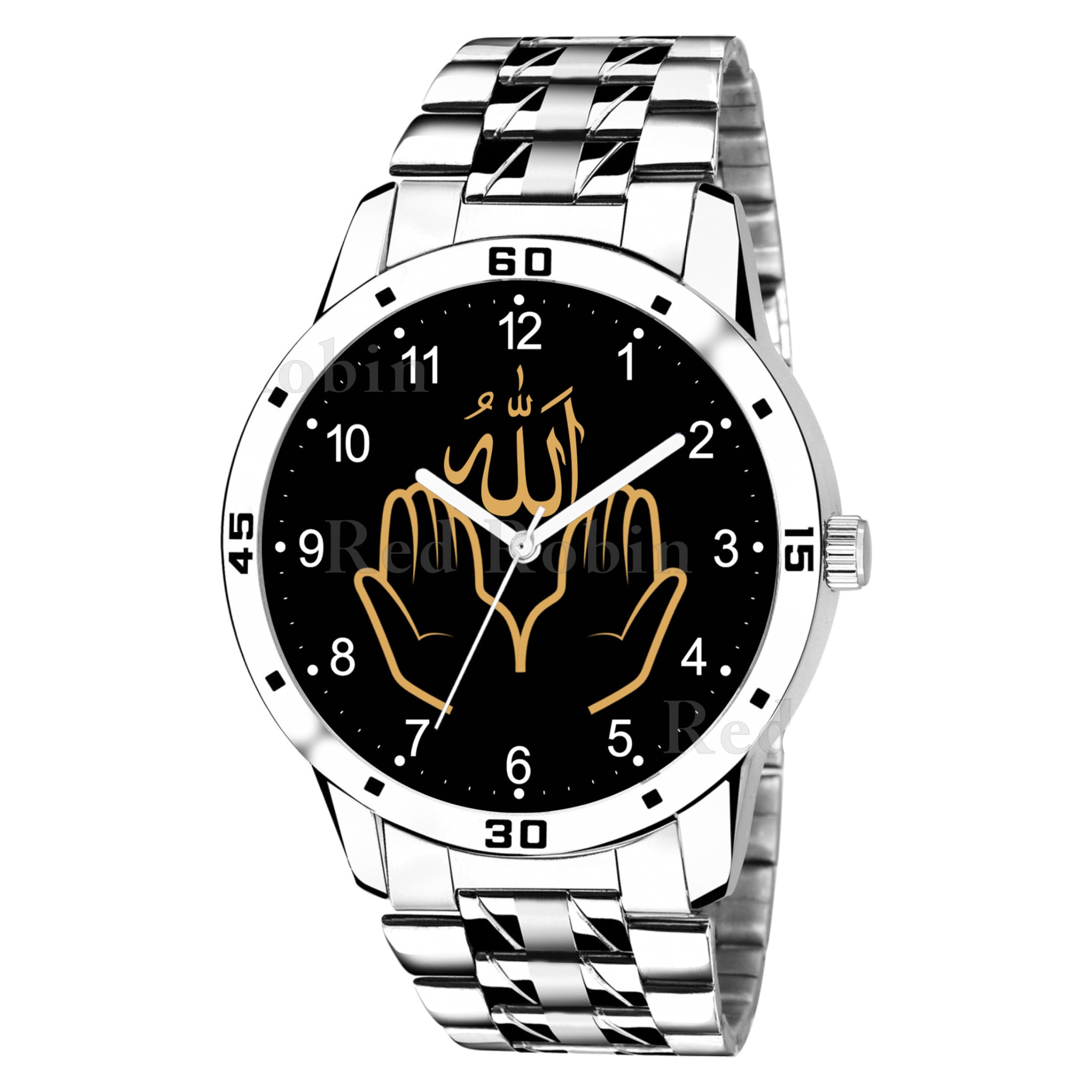 Gadgets World Analogue Allha Ki Dua Design Round Dial Latest Fashion Attractive Stainless Steel Silver Strap Stylish Wrist Watch for Muslim Men and Boys, Pack of 1 - IW004-NUM-AVO-SIL-STL (B0D2CXX5LZ) Amazon Price History, Amazon Price Tracker
