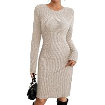 Pink Queen 2026 Fall Dresses Long Sleeve Crew Neck Ribbed Knit Bodycon Mini Short Dress Fashion Clothes