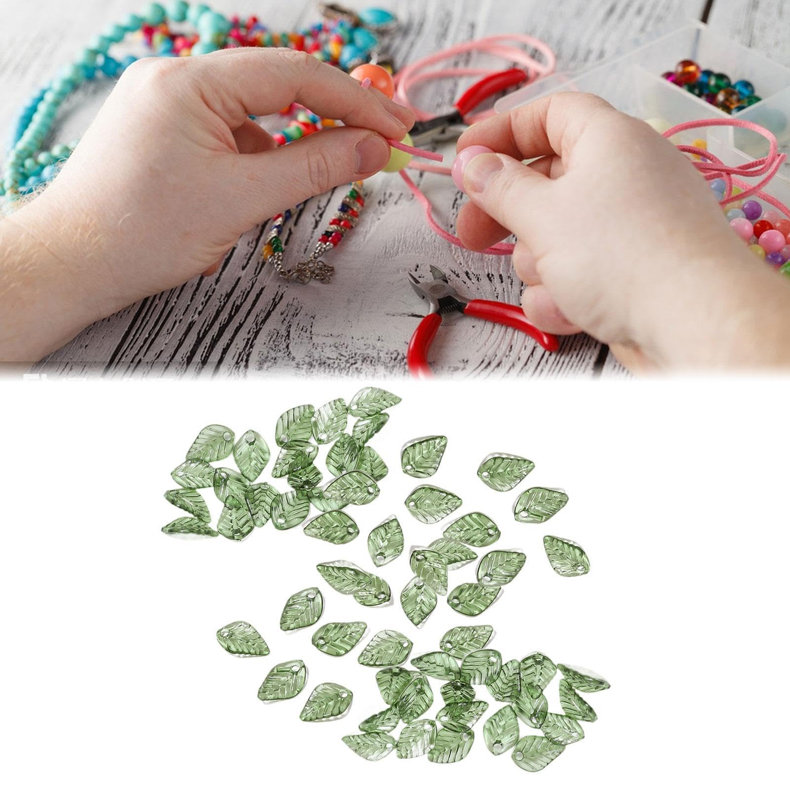 SNAPPSY 50Pcs Leaf Charms Decor Stylish Loose Beads for DIY Crafts Necklace Bracelet 0.9x1.3 cm Dark Green-picture-22