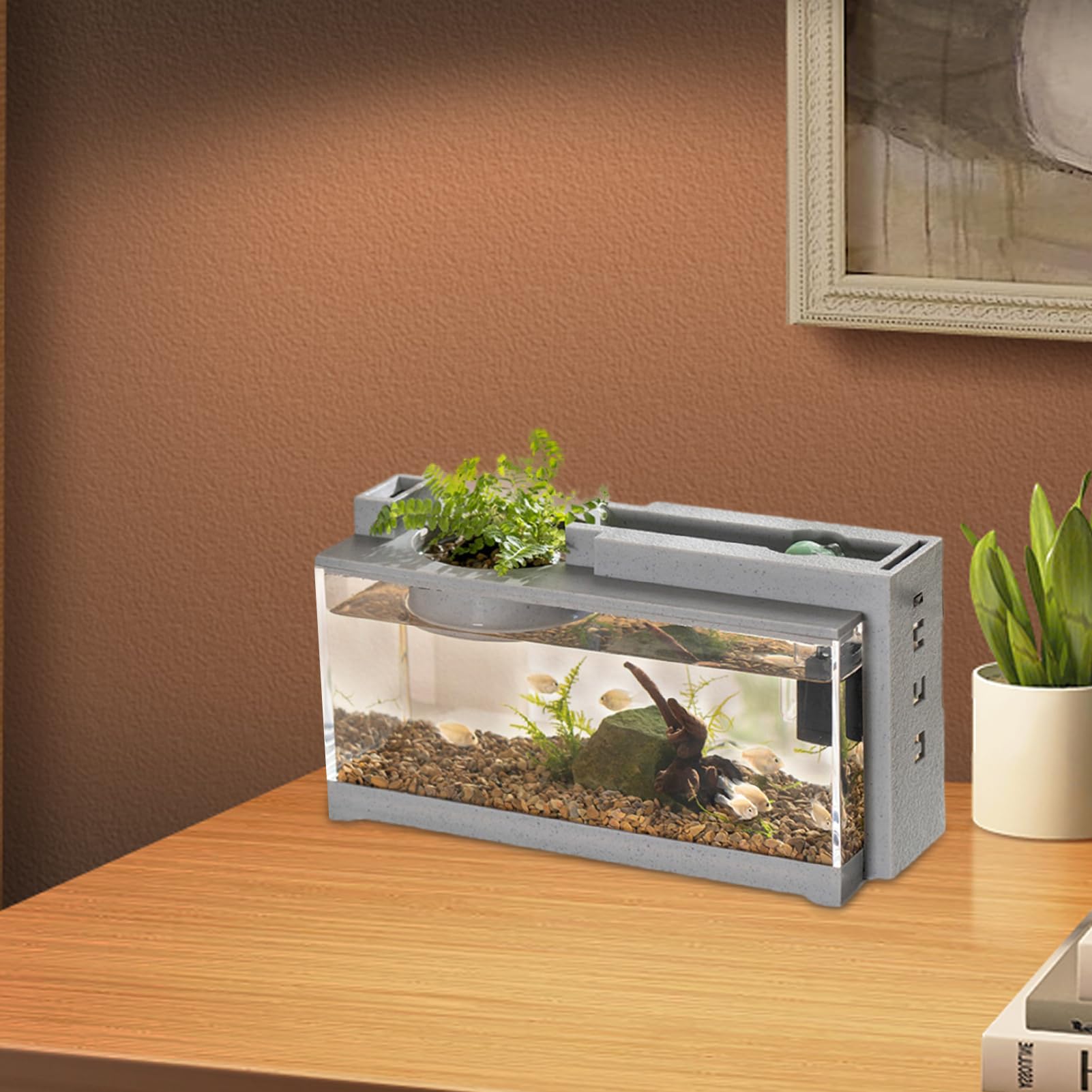 Mini-Fischtank, Aquarium mit Filter, Aquarien, dekorativ, Retro, leise, kleines Aquarium mit Luftpumpe für Betta-Fische, Garnelen, Goldfische, Schildkröten, Reptilien, Garnelen, Mooskrabben