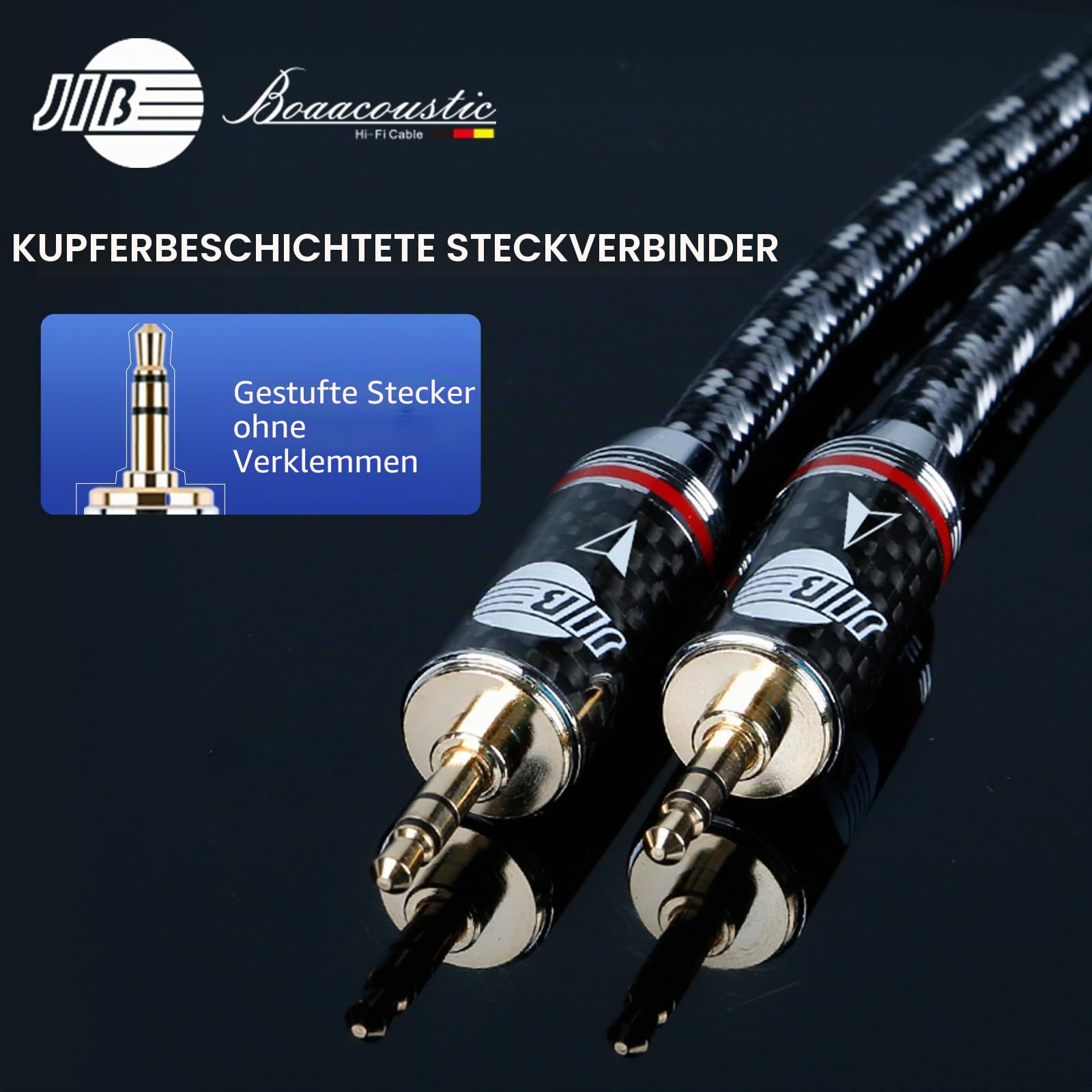 BOAACOUSTIC JIB Aux Kabel, Klinkenkabel 3,5mm high end Audiophiles S-OCC Hochreines Kupfer + hochreines Kupfer versilbert versilbert 3,5MM Stecker zu Stecker Audio Auxiliary Stereo Audio Kabel 1M