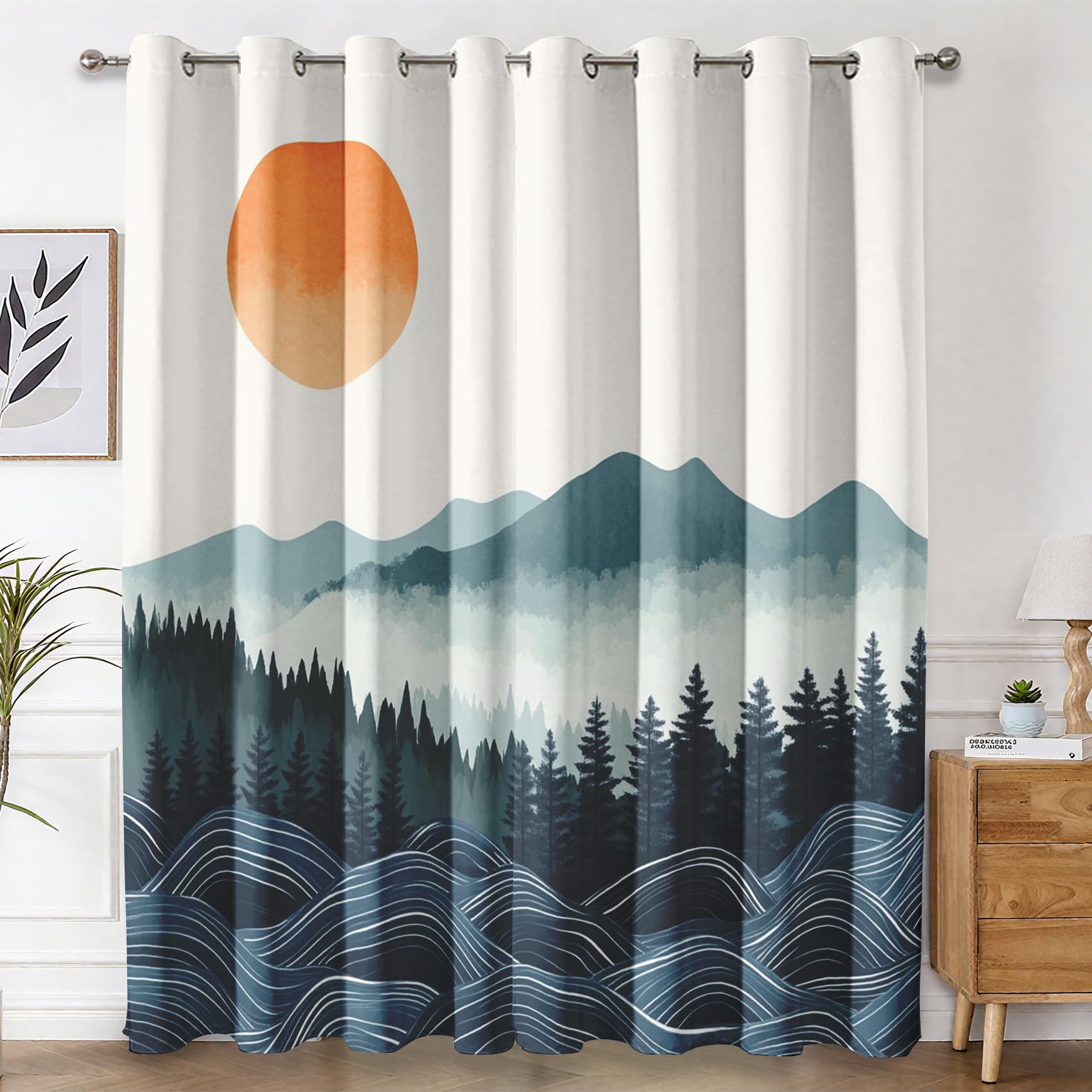 Rideau thermique anti froid rideaux coucher de soleil montagne pour salon