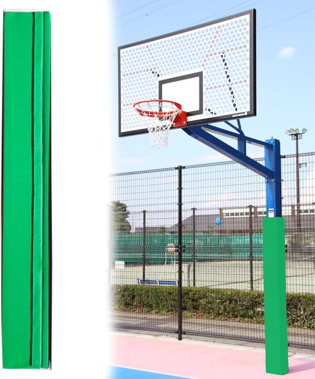 Durable Green Basketball Pole Padding Cushion - 8cm Nylon Fasteners, All-Weather Protector for Parks & Playgrounds, Waterproof Column Post Guard (10x10cm)