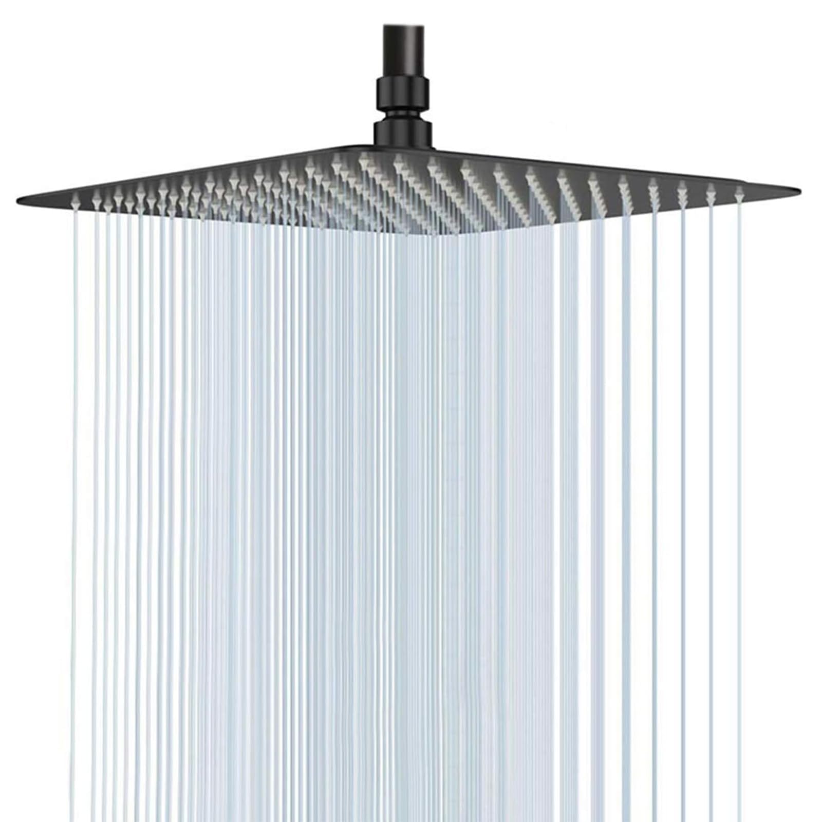 Soffione doccia a pioggia da 40,6 cm, ad alta pressione, quadrato, in acciaio inox, con ugello in silicone, copertura completa del corpo, ultra sottile, a risparmio idrico, nero