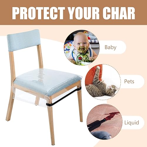 Miniatura 5 de Kigley 8 fundas de plástico para sillas de comedor, fundas de asiento de plástico transparente, resistentes a manchas de agua, gatitos, resistentes