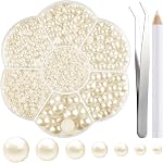 NACHLYNN 6480 Pcs Flat Back Pearl 7 Tailles Pearl Perle Beige Flatback Pearl Perles demi-rond Perles pour artisanat Embellissement Chaussures Vêtements Sacs DIY