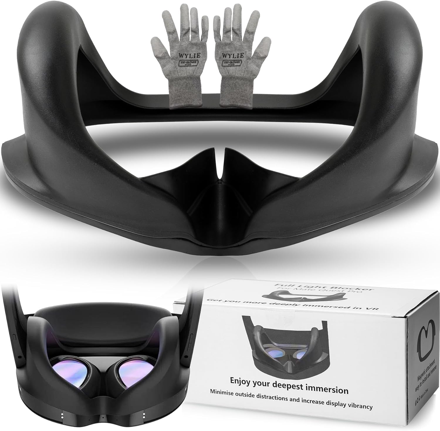 Full Light Blocker for Quest Pro VR Face Cover for Quest Pro Silicone Facial Interface with Magnetic Light Blocker Skin-Friendly Breathable Design Black WYLIE 2 Pack