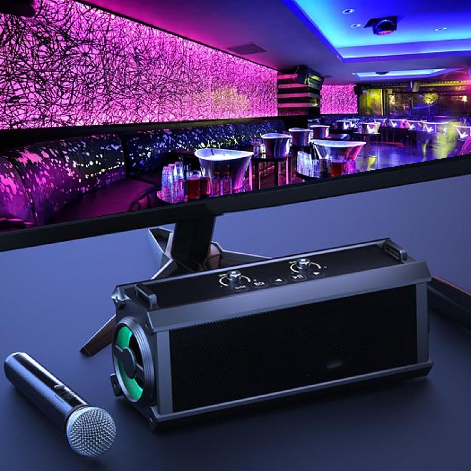 BT Speaker Portable Speakers, High Power RGB Light Portable BT Speaker Home Outdoor Speaker with Microphone for Karaoke